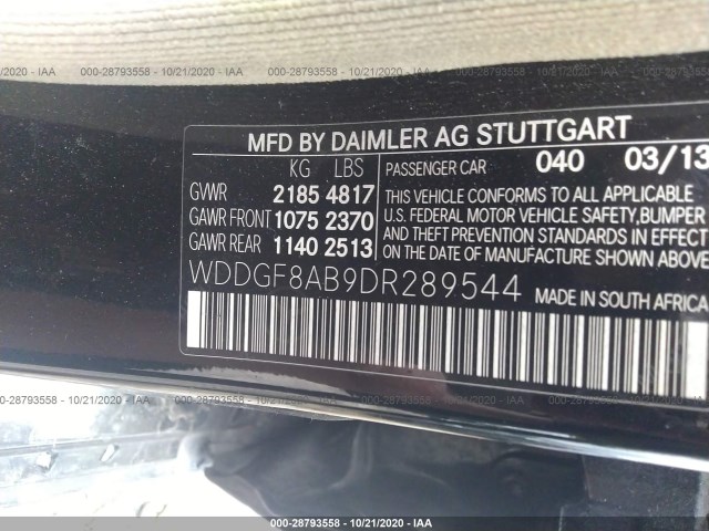 Photo 8 VIN: WDDGF8AB9DR289544 - MERCEDES-BENZ C-CLASS 