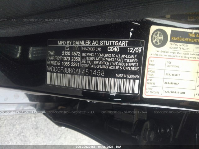 Photo 8 VIN: WDDGF8BB0AF451458 - MERCEDES-BENZ C-CLASS 