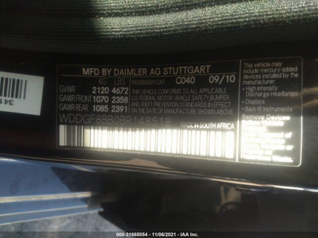 Photo 8 VIN: WDDGF8BB0BR148518 - MERCEDES-BENZ C-CLASS 