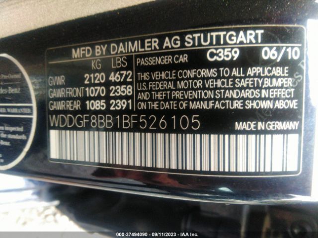 Photo 8 VIN: WDDGF8BB1BF526105 - MERCEDES-BENZ C-CLASS 