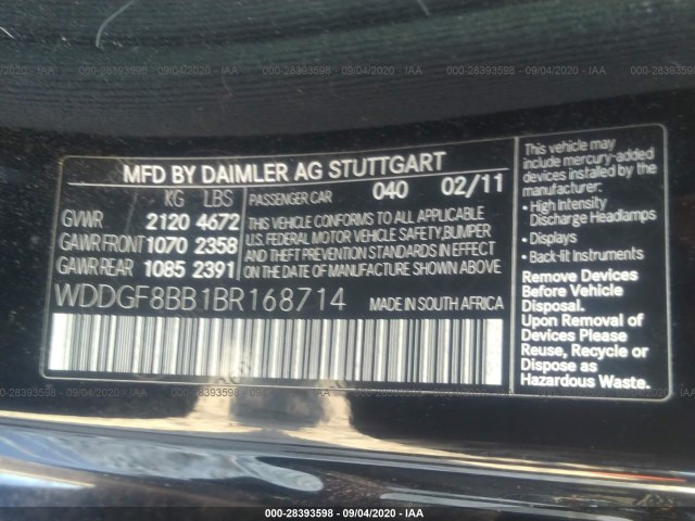 Photo 8 VIN: WDDGF8BB1BR168714 - MERCEDES-BENZ C-CLASS 