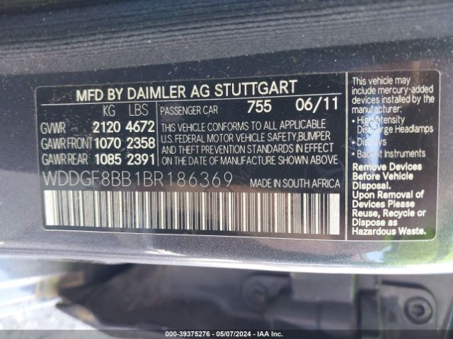 Photo 8 VIN: WDDGF8BB1BR186369 - MERCEDES-BENZ C 300 