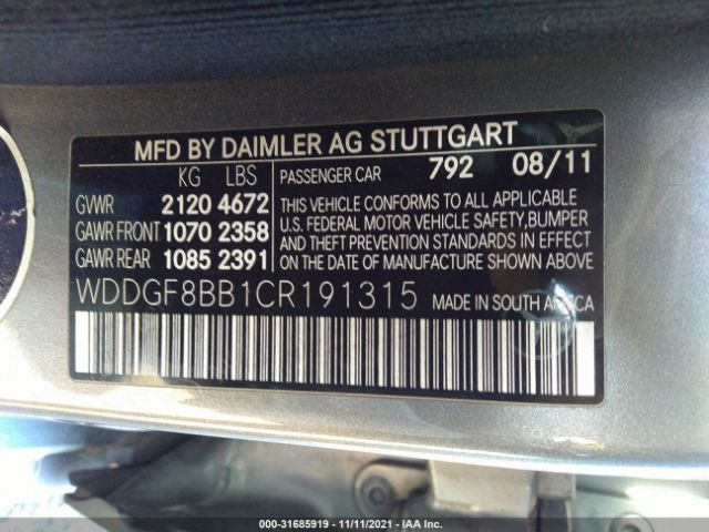 Photo 8 VIN: WDDGF8BB1CR191315 - MERCEDES-BENZ C-CLASS 