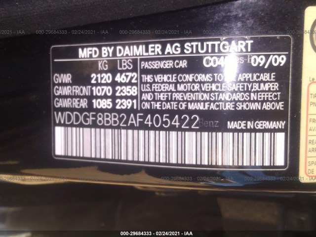 Photo 8 VIN: WDDGF8BB2AF405422 - MERCEDES-BENZ C-CLASS 