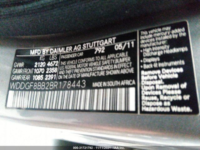 Photo 8 VIN: WDDGF8BB2BR178443 - MERCEDES-BENZ C-CLASS 