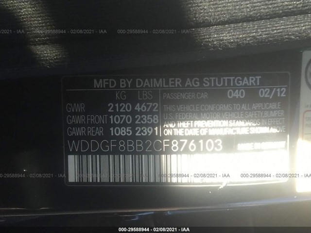 Photo 8 VIN: WDDGF8BB2CF876103 - MERCEDES-BENZ C-CLASS 