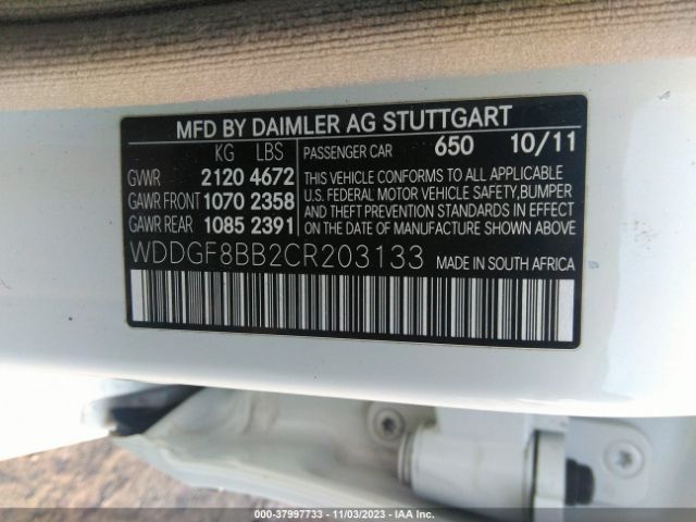 Photo 8 VIN: WDDGF8BB2CR203133 - MERCEDES-BENZ C-CLASS 