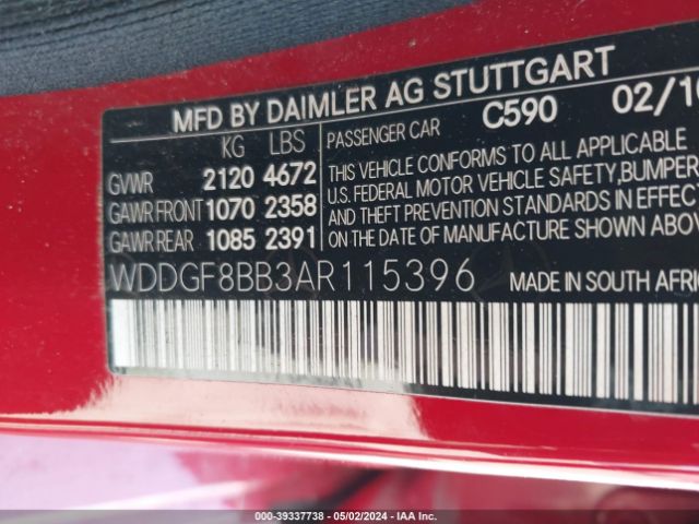 Photo 8 VIN: WDDGF8BB3AR115396 - MERCEDES-BENZ C 300 