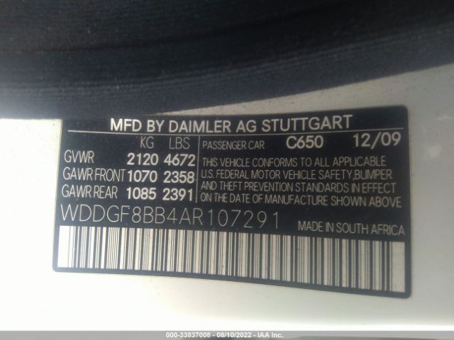 Photo 8 VIN: WDDGF8BB4AR107291 - MERCEDES-BENZ C-CLASS 