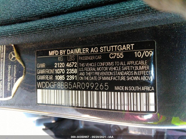 Photo 8 VIN: WDDGF8BB5AR099265 - MERCEDES-BENZ C-CLASS 