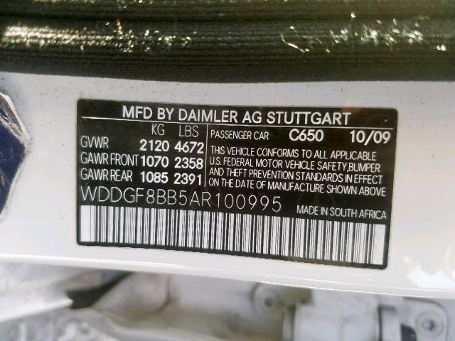 Photo 9 VIN: WDDGF8BB5AR100995 - MERCEDES-BENZ C 300 4MAT 