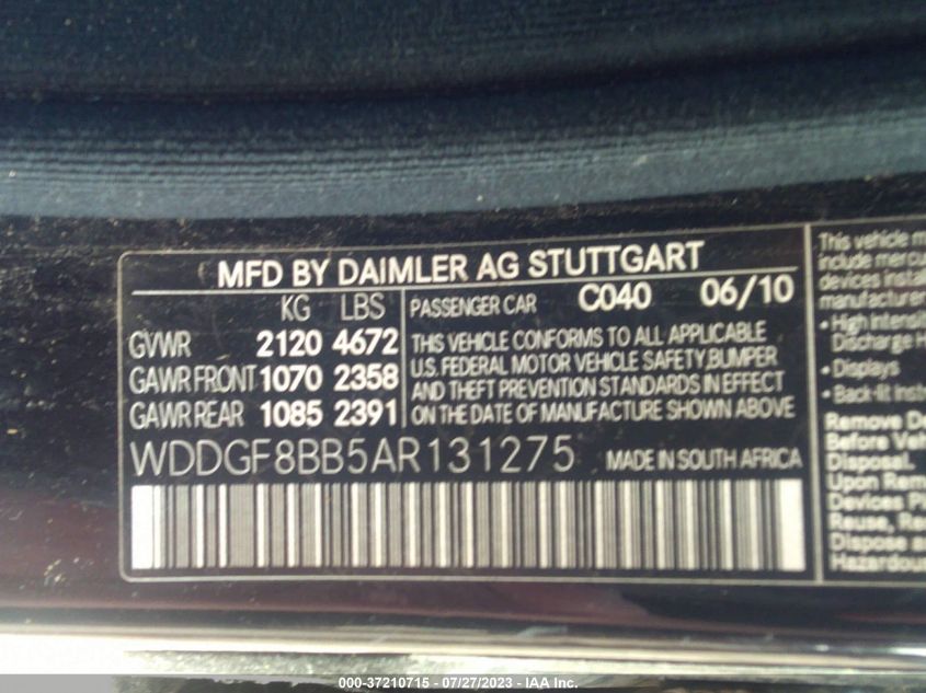 Photo 8 VIN: WDDGF8BB5AR131275 - MERCEDES-BENZ C-KLASSE 