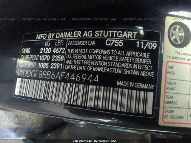 Photo 8 VIN: WDDGF8BB6AF446944 - MERCEDES-BENZ C-CLASS 