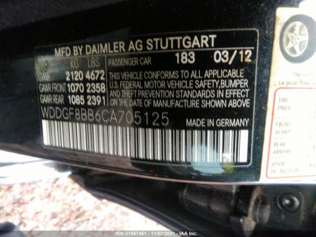 Photo 8 VIN: WDDGF8BB6CA705125 - MERCEDES-BENZ C-CLASS 