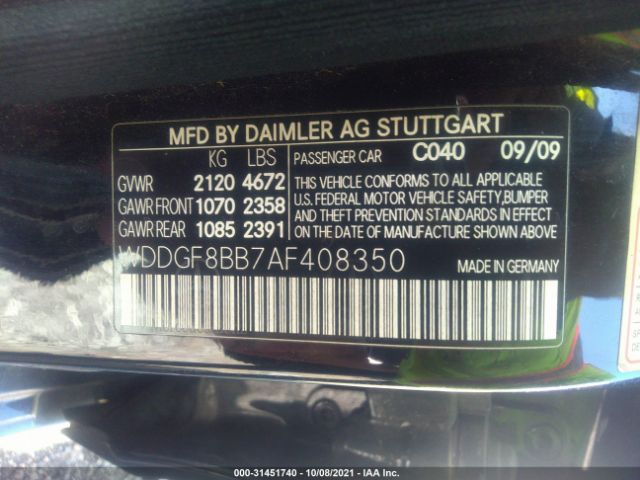 Photo 8 VIN: WDDGF8BB7AF408350 - MERCEDES-BENZ C-CLASS 