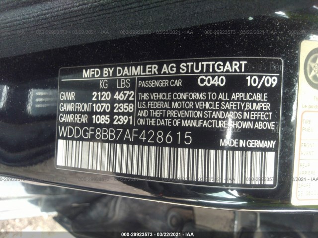 Photo 8 VIN: WDDGF8BB7AF428615 - MERCEDES-BENZ C-CLASS 