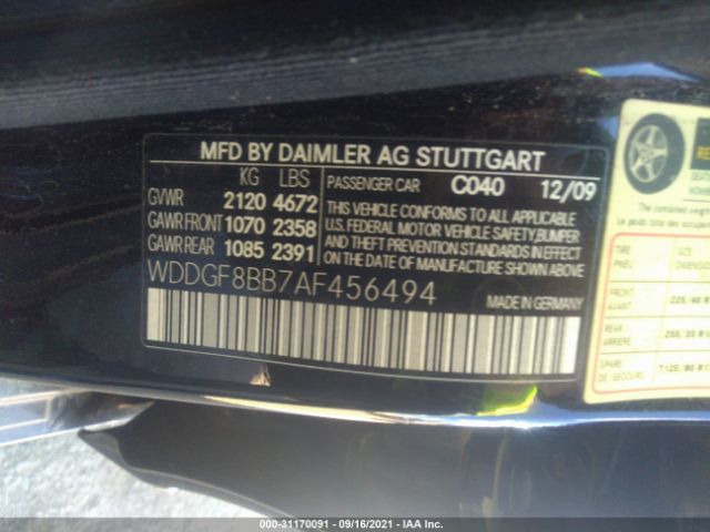 Photo 8 VIN: WDDGF8BB7AF456494 - MERCEDES-BENZ C-CLASS 