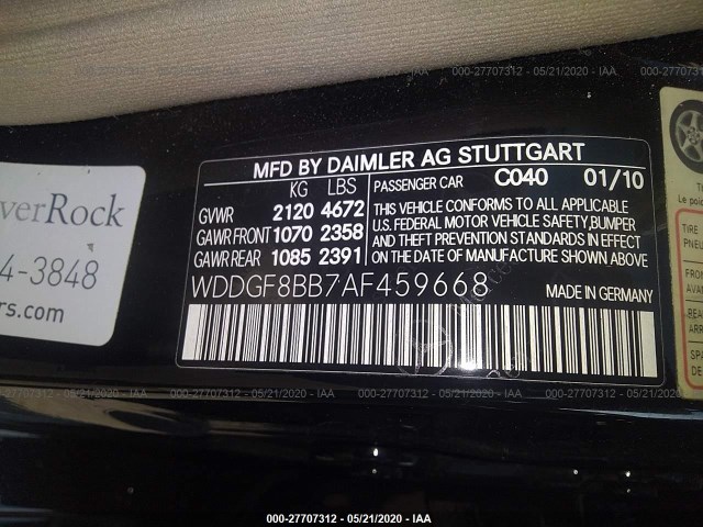 Photo 8 VIN: WDDGF8BB7AF459668 - MERCEDES-BENZ C-CLASS 