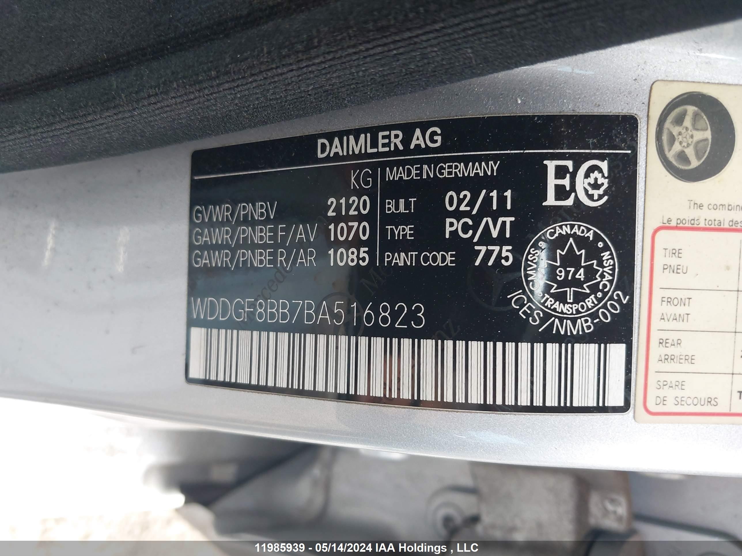 Photo 8 VIN: WDDGF8BB7BA516823 - MERCEDES-BENZ C-KLASSE 