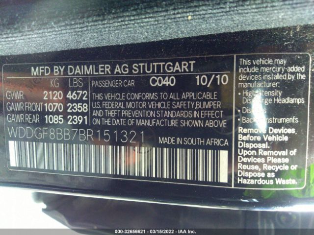 Photo 8 VIN: WDDGF8BB7BR151321 - MERCEDES-BENZ C-CLASS 