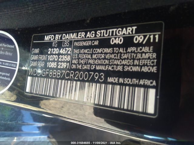 Photo 8 VIN: WDDGF8BB7CR200793 - MERCEDES-BENZ C-CLASS 