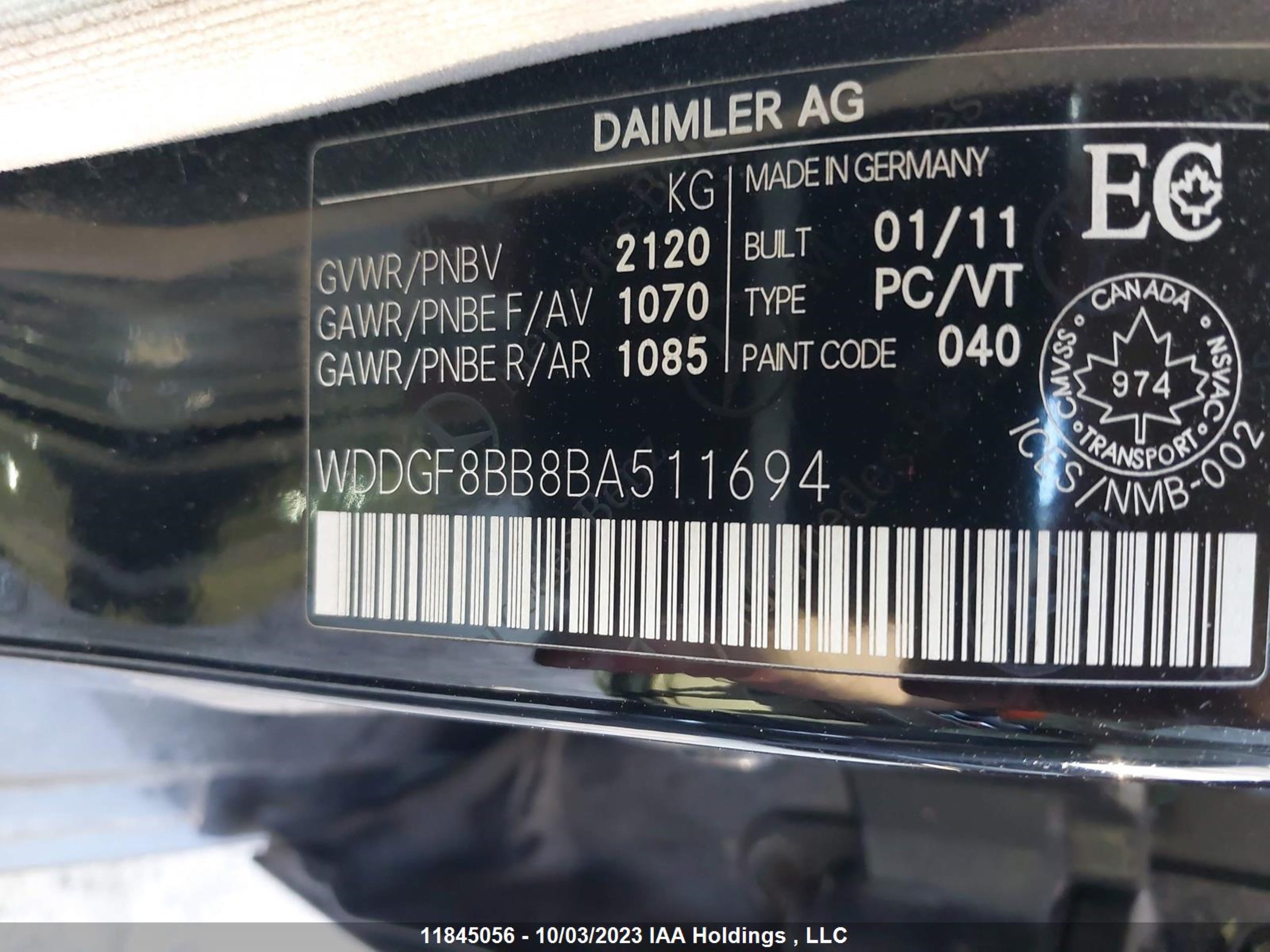 Photo 8 VIN: WDDGF8BB8BA511694 - MERCEDES-BENZ C-KLASSE 