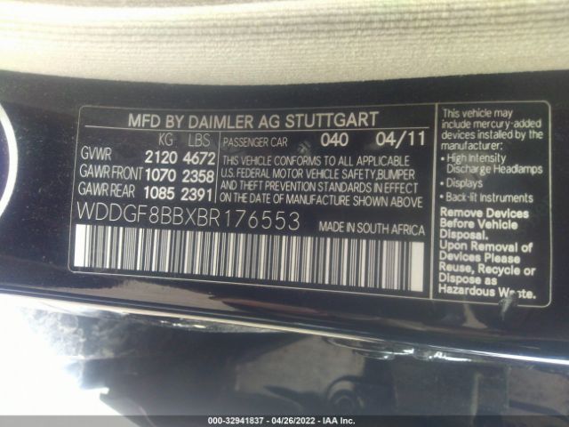 Photo 8 VIN: WDDGF8BBXBR176553 - MERCEDES-BENZ C-CLASS 