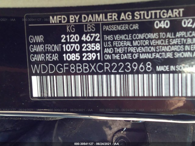 Photo 8 VIN: WDDGF8BBXCR223968 - MERCEDES-BENZ C-CLASS 