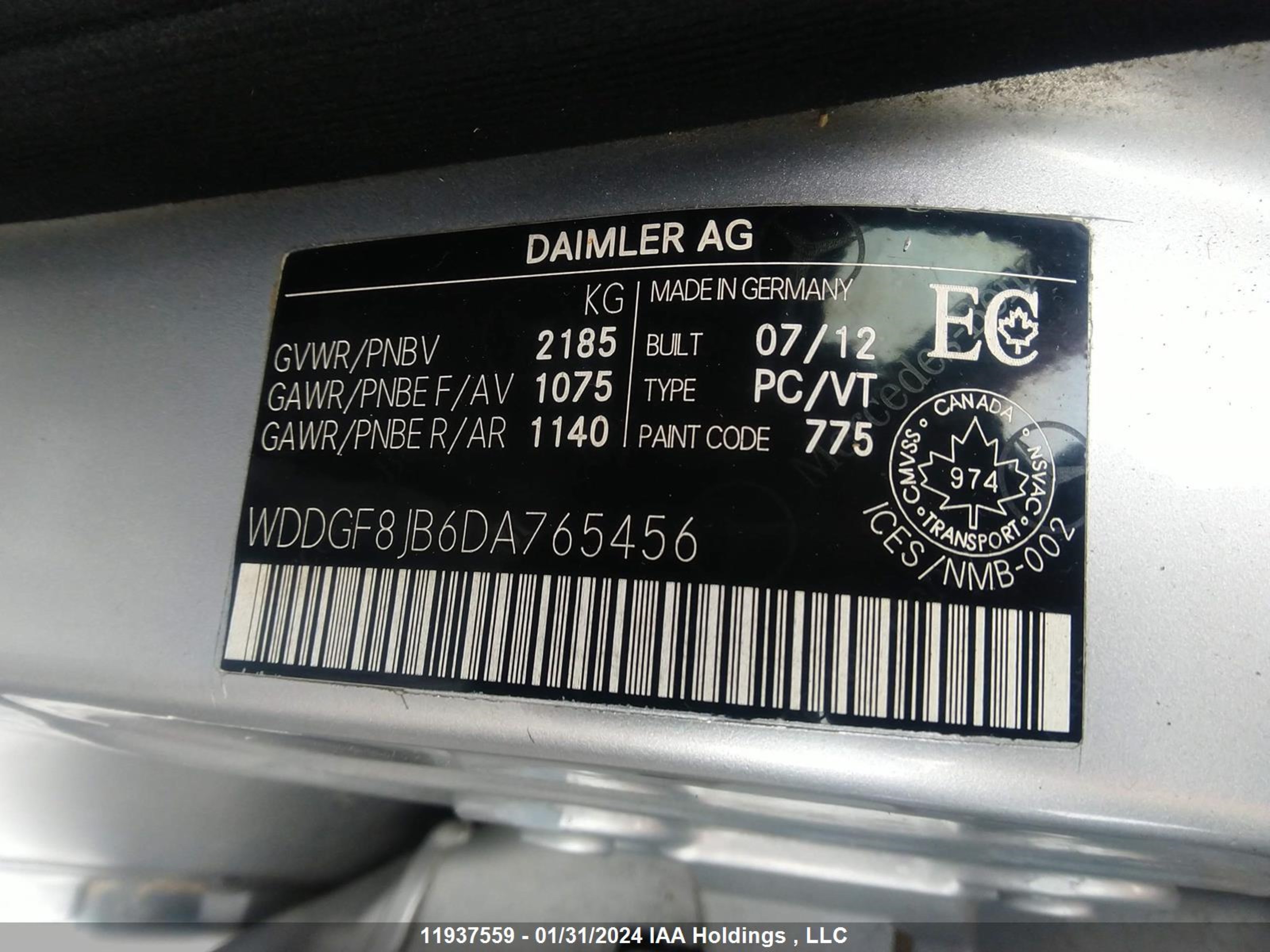 Photo 8 VIN: WDDGF8JB6DA765456 - MERCEDES-BENZ C 350 4MAT 