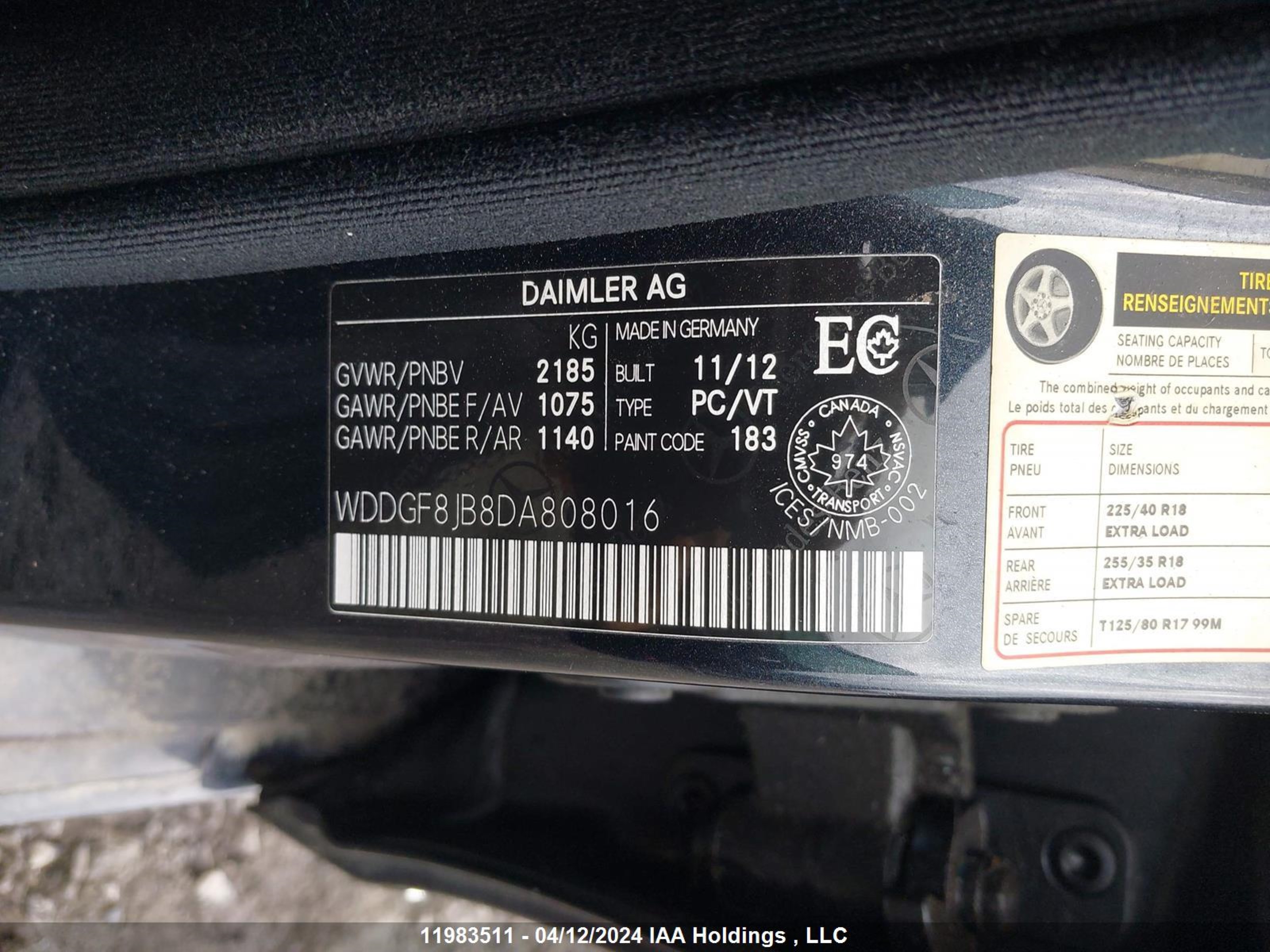 Photo 8 VIN: WDDGF8JB8DA808016 - MERCEDES-BENZ C-KLASSE 