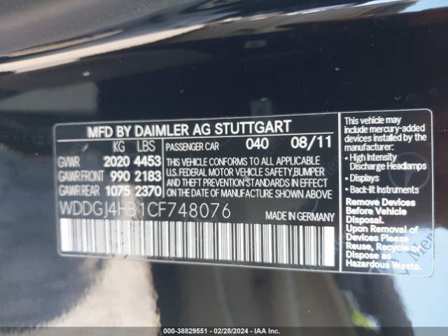 Photo 8 VIN: WDDGJ4HB1CF748076 - MERCEDES-BENZ C 250 