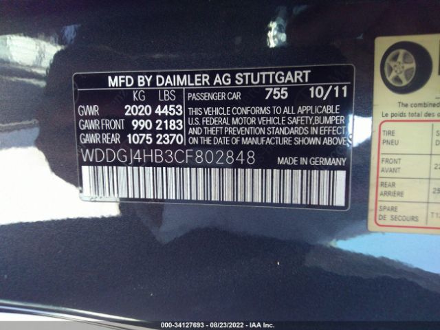 Photo 8 VIN: WDDGJ4HB3CF802848 - MERCEDES-BENZ C-CLASS 