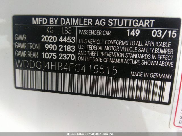 Photo 8 VIN: WDDGJ4HB4FG415515 - MERCEDES-BENZ C-CLASS 