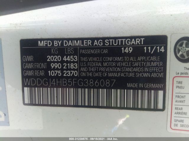 Photo 8 VIN: WDDGJ4HB5FG386087 - MERCEDES-BENZ C-CLASS 