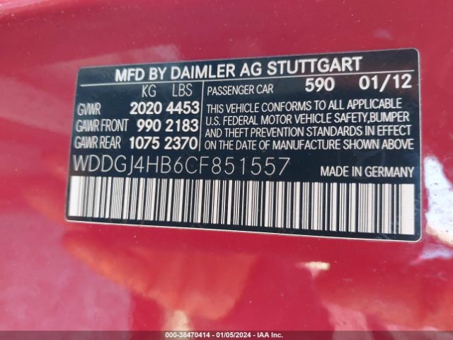 Photo 8 VIN: WDDGJ4HB6CF851557 - MERCEDES-BENZ C 250 