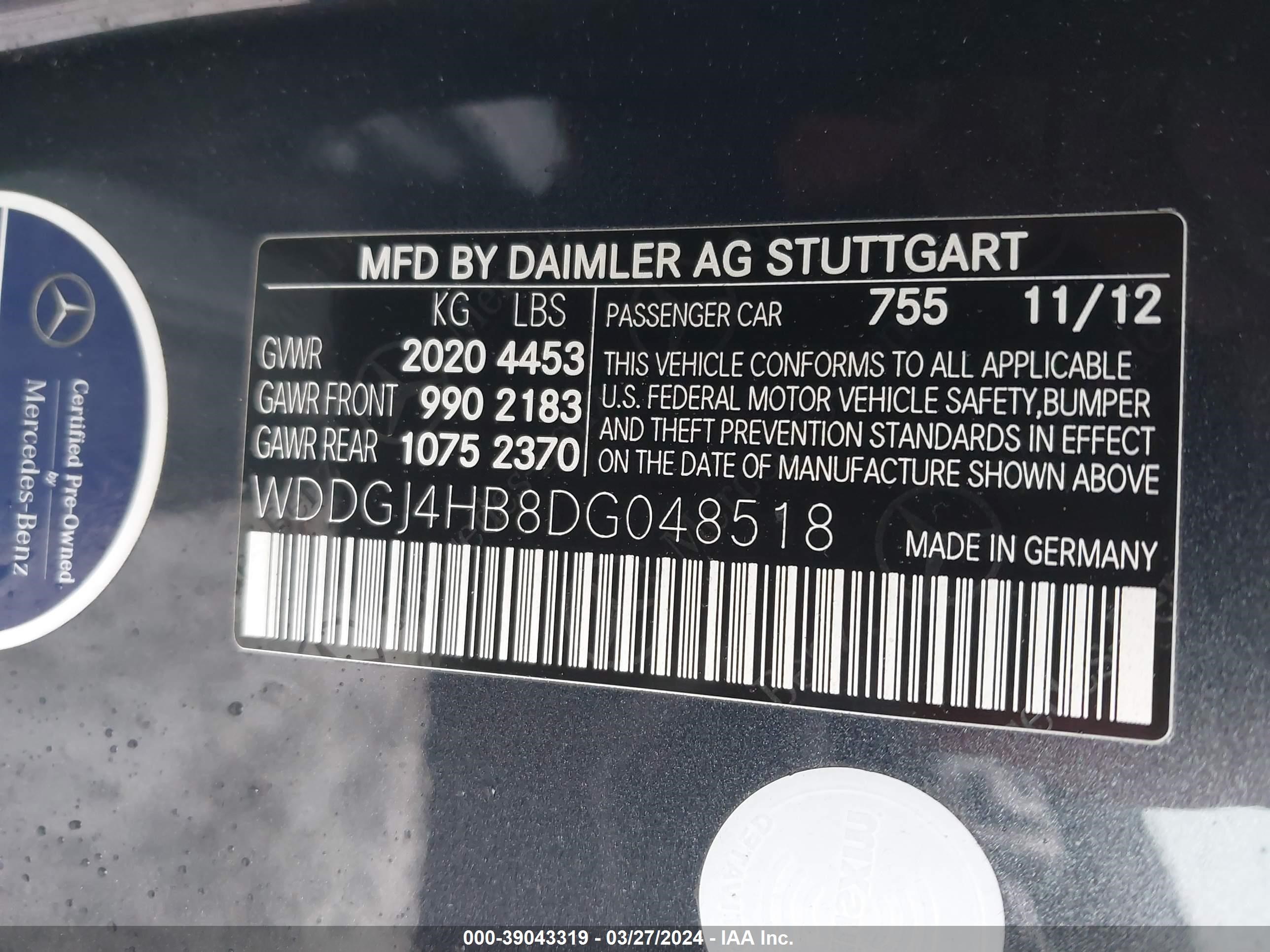 Photo 8 VIN: WDDGJ4HB8DG048518 - MERCEDES-BENZ NULL 