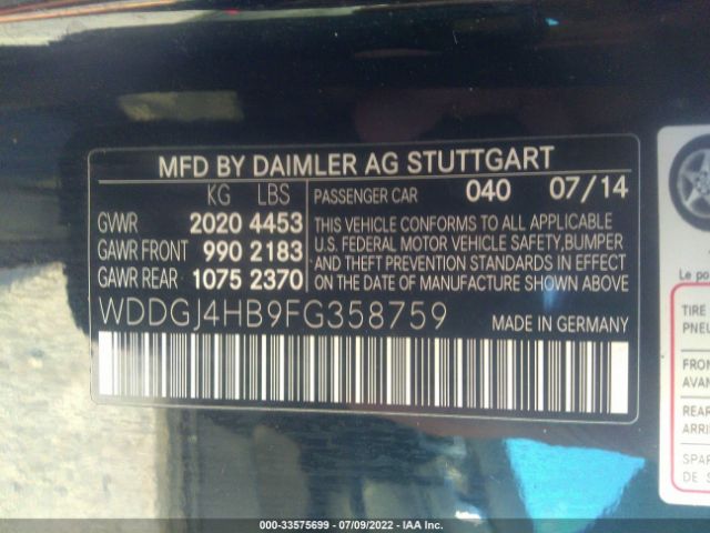 Photo 8 VIN: WDDGJ4HB9FG358759 - MERCEDES-BENZ C-CLASS 