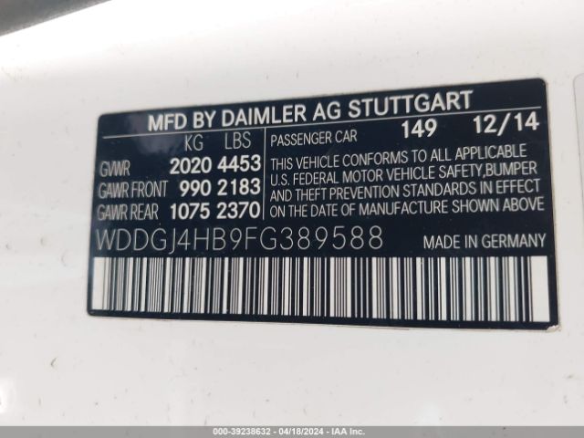 Photo 8 VIN: WDDGJ4HB9FG389588 - MERCEDES-BENZ C 250 