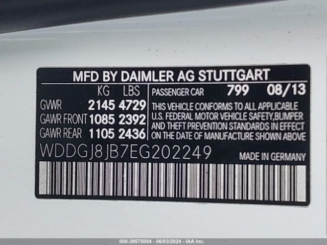 Photo 8 VIN: WDDGJ8JB7EG202249 - MERCEDES-BENZ C-CLASS 