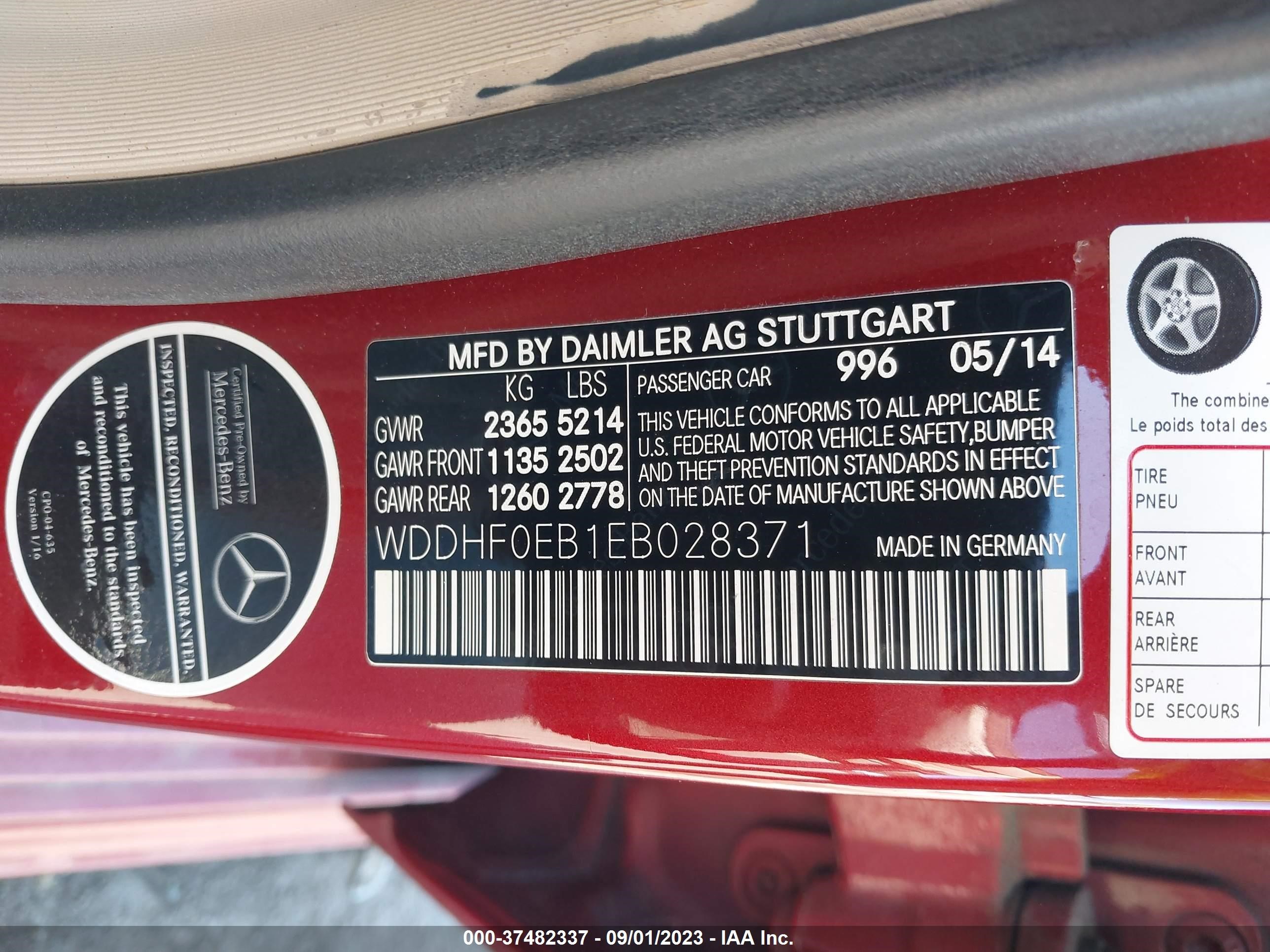 Photo 8 VIN: WDDHF0EB1EB028371 - MERCEDES-BENZ E-KLASSE 