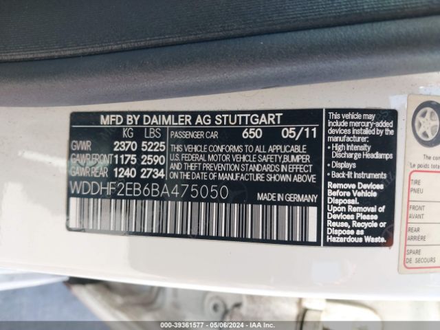 Photo 8 VIN: WDDHF2EB6BA475050 - MERCEDES-BENZ E 350 BLUETEC 