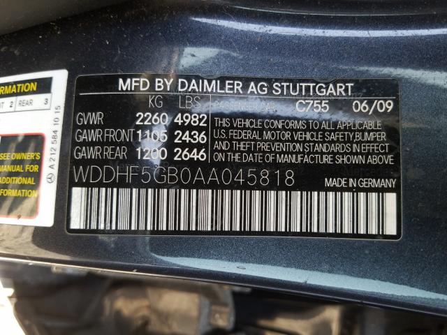 Photo 9 VIN: WDDHF5GB0AA045818 - MERCEDES-BENZ E 350 