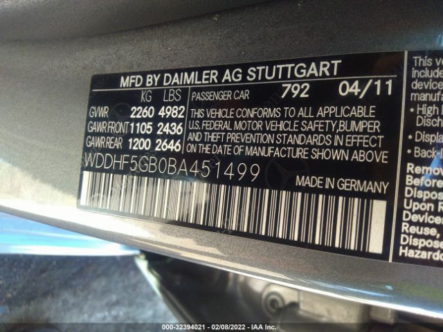 Photo 8 VIN: WDDHF5GB0BA451499 - MERCEDES-BENZ E-CLASS 