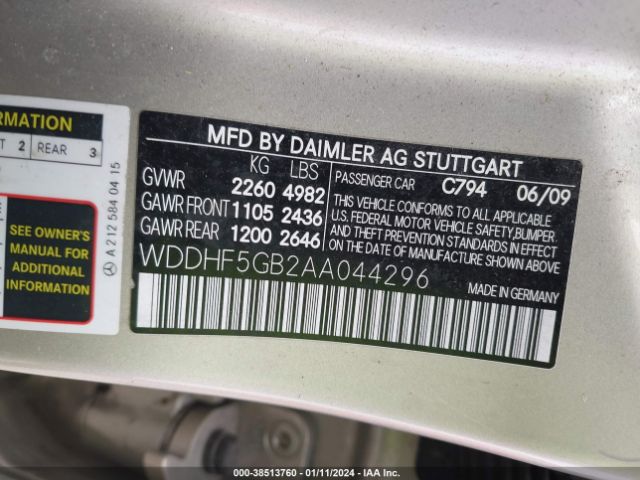 Photo 8 VIN: WDDHF5GB2AA044296 - MERCEDES-BENZ E 350 