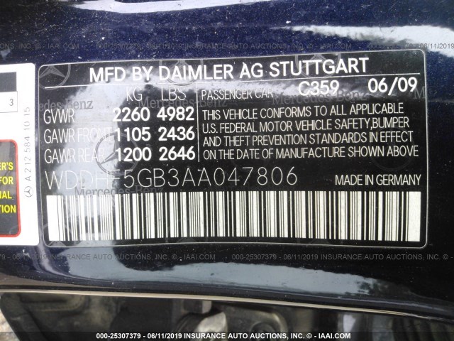 Photo 8 VIN: WDDHF5GB3AA047806 - MERCEDES-BENZ E-CLASS 