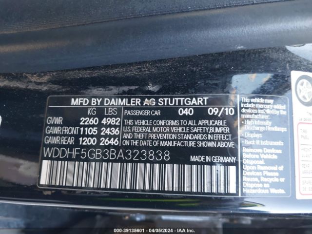 Photo 8 VIN: WDDHF5GB3BA323838 - MERCEDES-BENZ E 350 