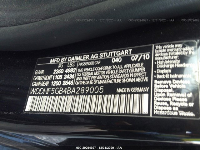 Photo 8 VIN: WDDHF5GB4BA289005 - MERCEDES-BENZ E-CLASS 