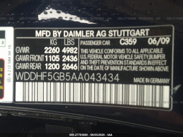 Photo 8 VIN: WDDHF5GB5AA043434 - MERCEDES-BENZ E-CLASS 