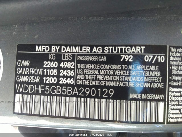 Photo 8 VIN: WDDHF5GB5BA290129 - MERCEDES-BENZ E-CLASS 