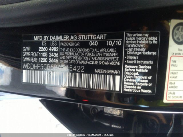 Photo 8 VIN: WDDHF5GB5BA345422 - MERCEDES-BENZ E-CLASS 